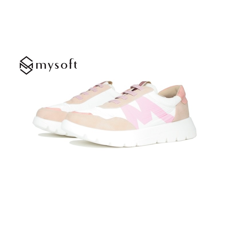 Sneaker Mysoft color blanco y nude