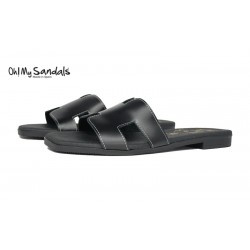 Chinela de piel negra | Oh My Sandals