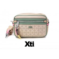 Xti |Bolso bandolero de colores beis , verde y rosa